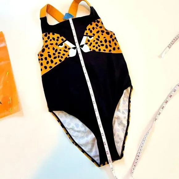 NWT Stella McCartney Kids black and yellow cheetah-print one-piece swimsuit. Si - Picture 8 of 10